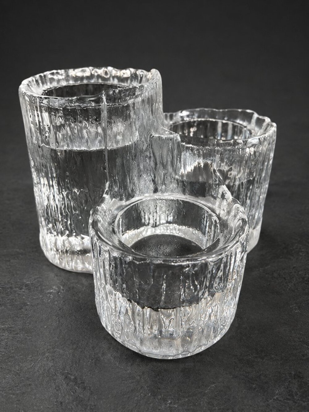 Vintage Nybro Sweden Iceberg Crystal 3 Votive Candle Holder Cluster MCM 3.75"